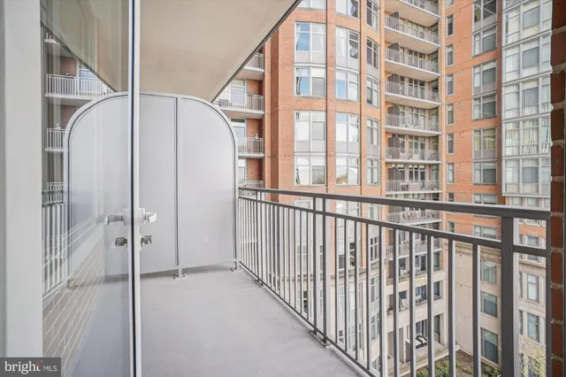 a view of a building from a balcony