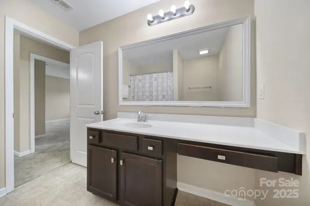 a bathroom with a sink a light fixture and a mirror