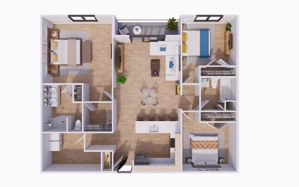 a view of living room with furniture and wooden floor