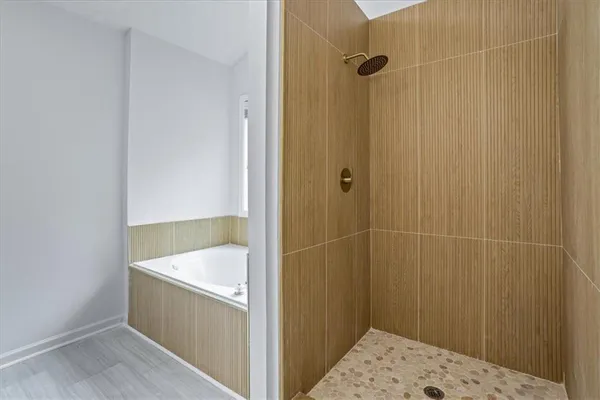 a bathroom with a bathtub