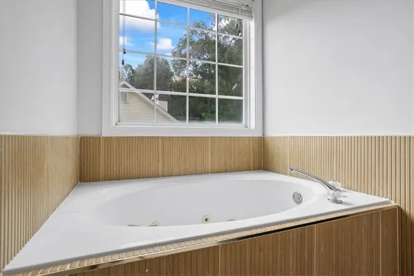 a bathroom with a bathtub