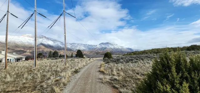 a view of a dry yard with wooden fence