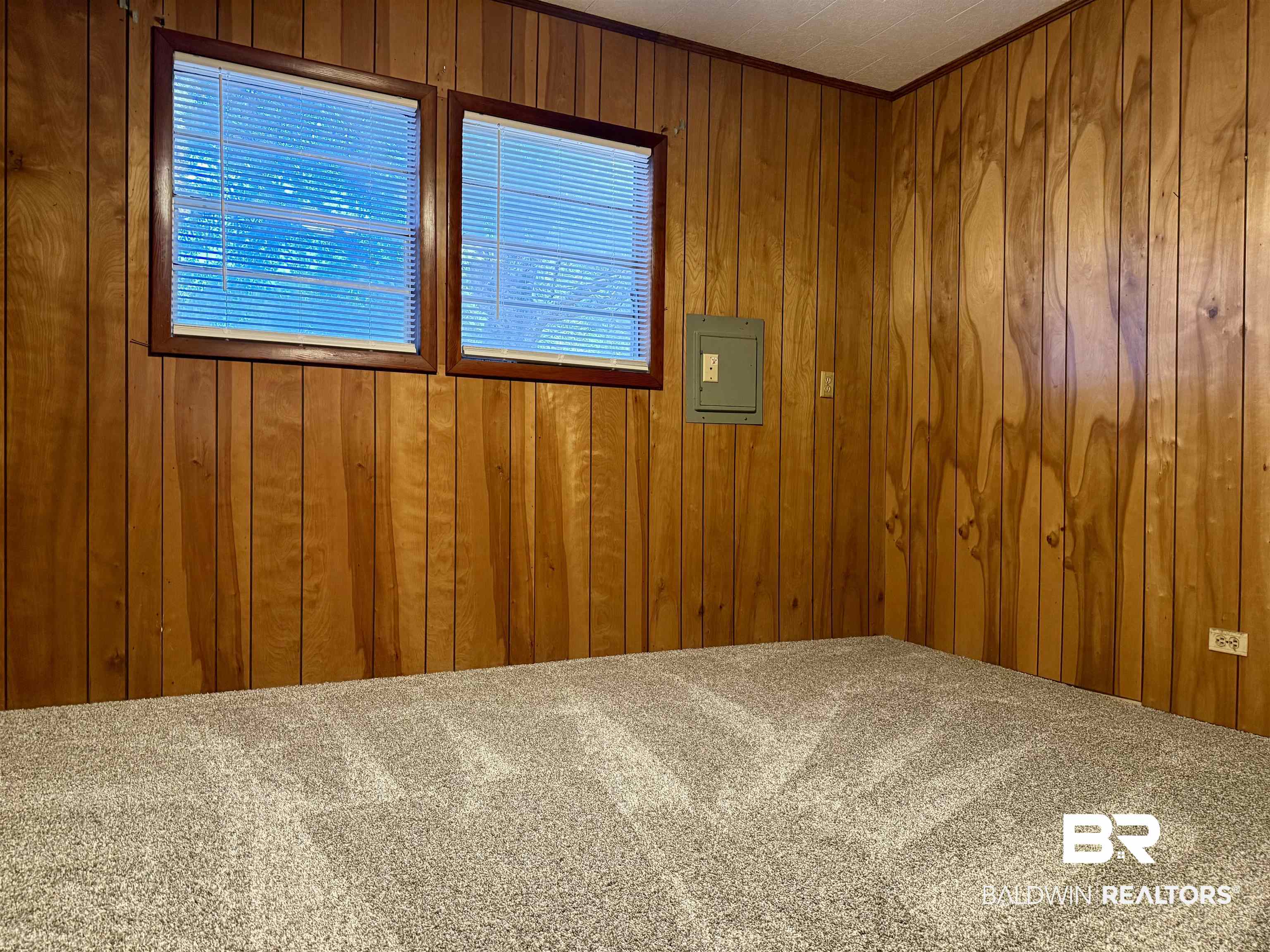 826 West Side Road Castleberry, AL 36432 - Photo 25 of 34 Spare room with carpet floors, electric panel, and wooden walls
