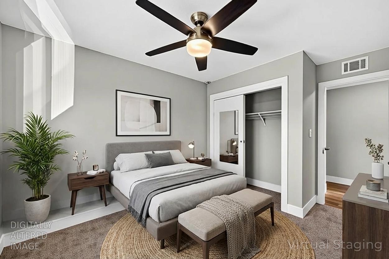 10803 Coloma Road, Unit 4 Rancho Cordova, CA 95670 - Photo 7 of 49 a bedroom with a large bed and a chandelier