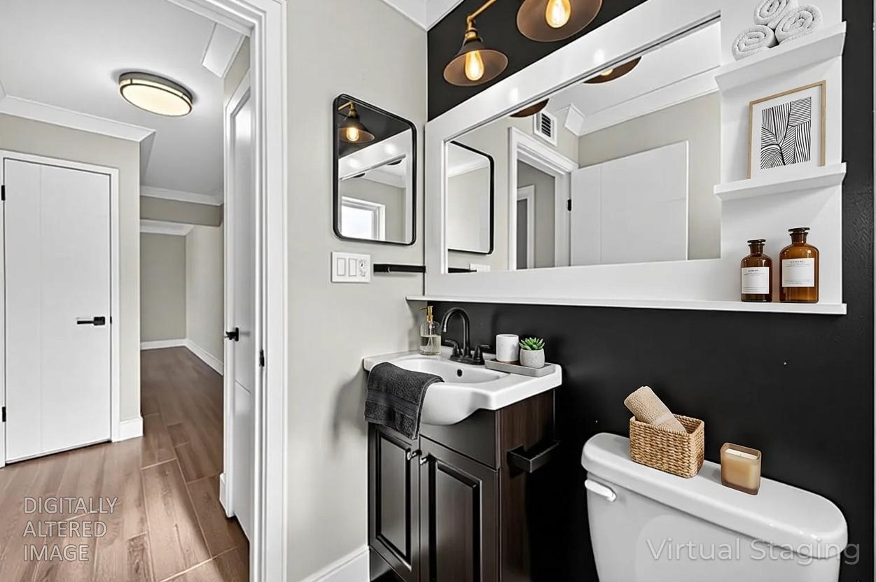 10803 Coloma Road, Unit 4 Rancho Cordova, CA 95670 - Photo 9 of 49 VIRTUAL STAGING REMODELED BATHROOM WITH CUSTOM MIRROR AND SHOWER OVER TUB WITH DESIGNER TILE SURROUND.