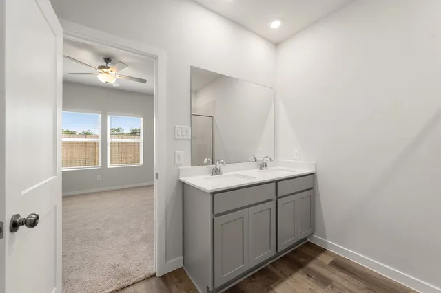 a bathroom with a sink and a shower