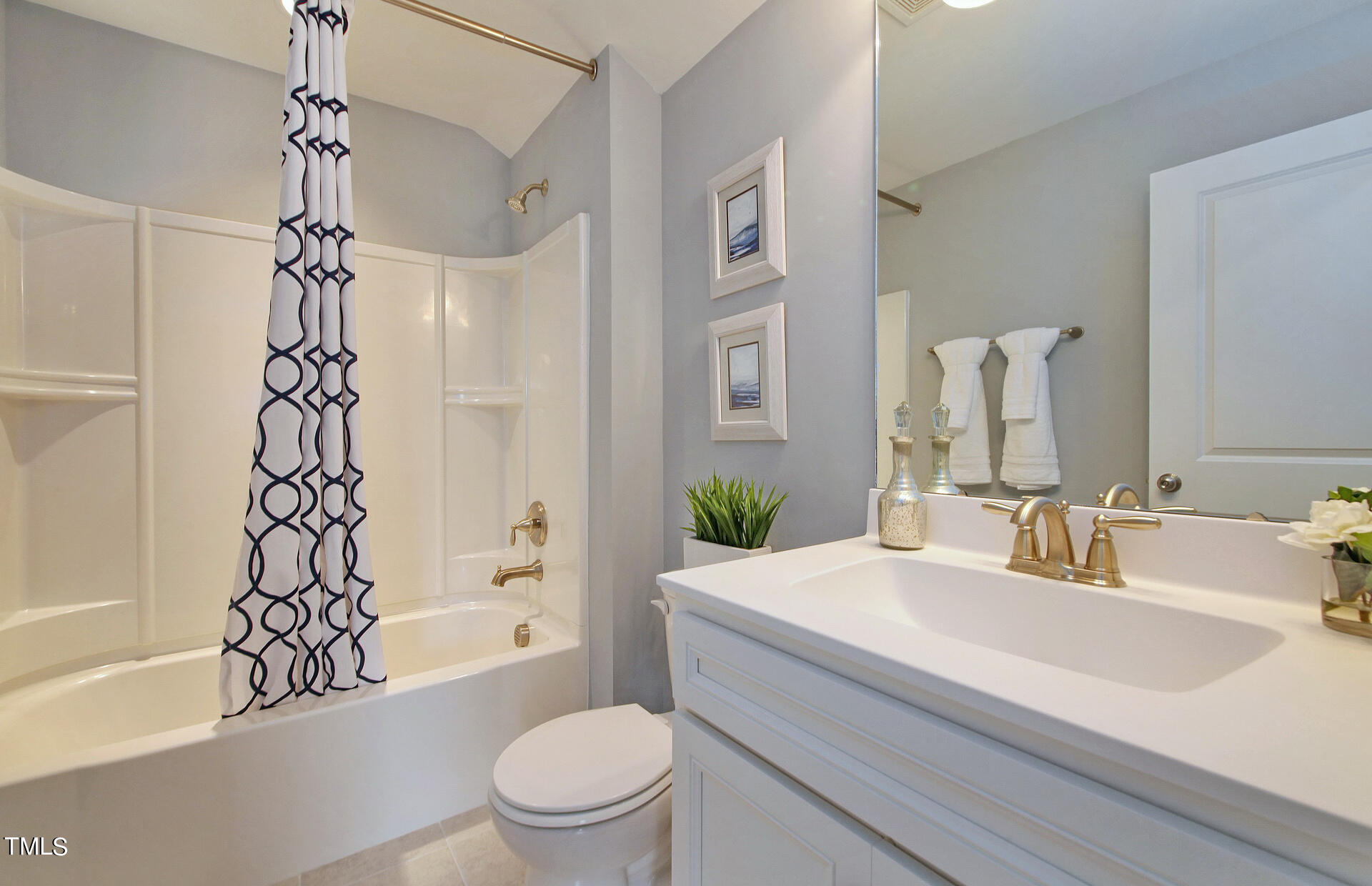 537 Campbell Rdg Place Wendell, NC 27591 - Photo 8 of 16 a bathroom with a sink a toilet a mirror a bathtub and shower