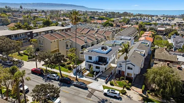an aerial view of a building with outdoor space