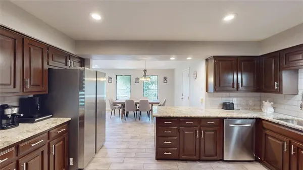 a kitchen with lots of counter top space