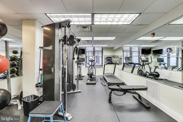 a view of a room with gym equipment