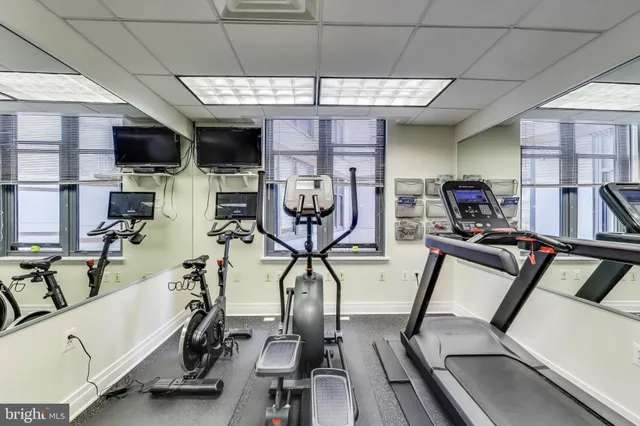 a view of a room with gym equipment