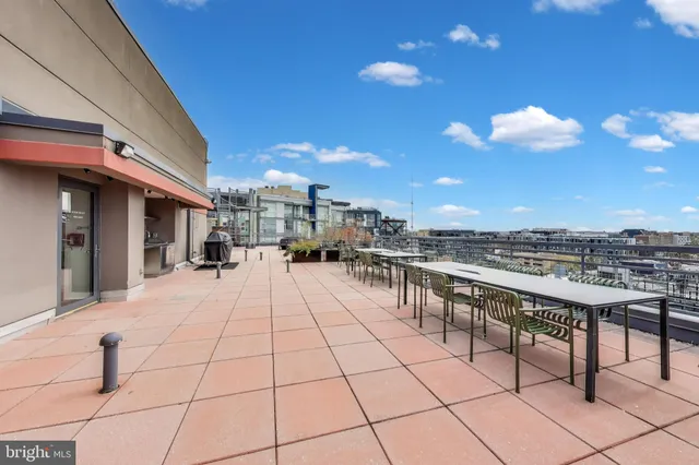 a view of a terrace with seating space