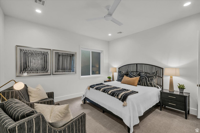 2608 Canyon Ridge Drive St. George, UT 84770 - Photo 68 of 86 Bedroom featuring a window, recessed lighting, and a ceiling fan
