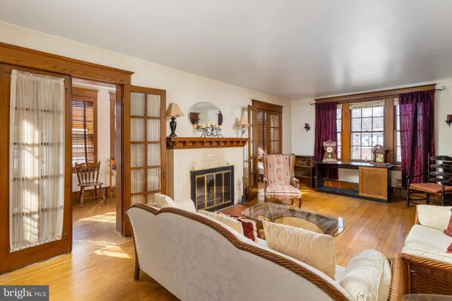 a view of a room with a large window