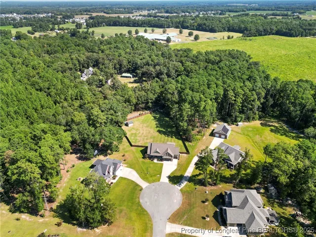 an aerial view of a house with a yard and lake view