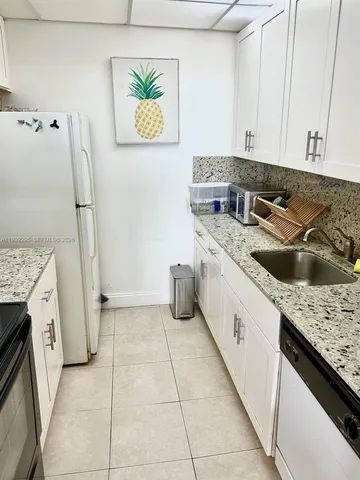a kitchen with a stove a sink and a refrigerator