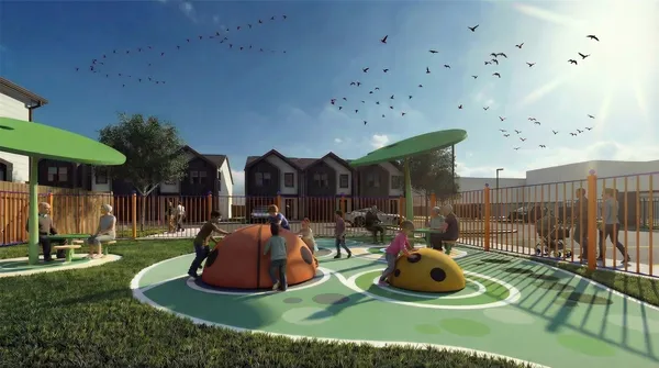 a view of a terrace with sky view