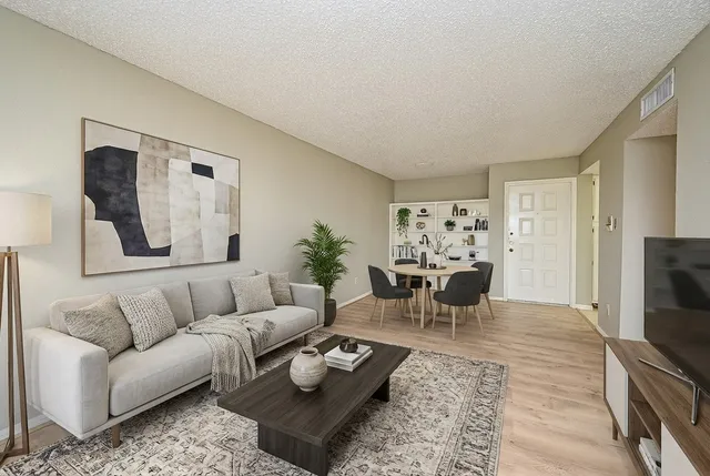 a living room with furniture couches and a flat screen tv