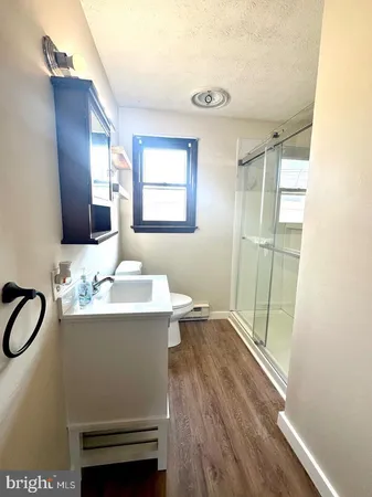 a bathroom with a sink a toilet and a mirror