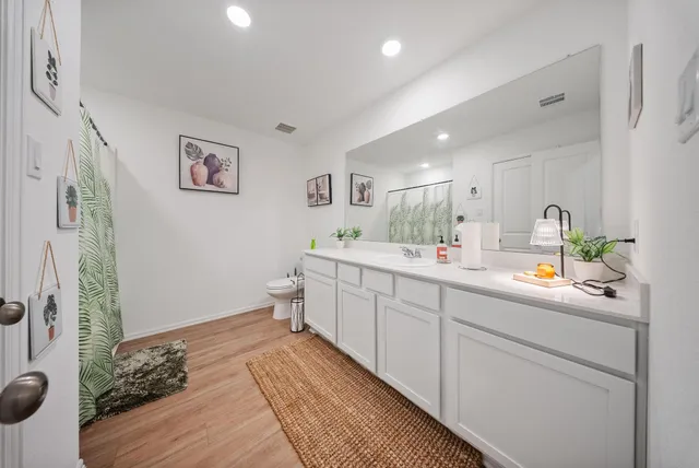a bathroom with a sink a mirror and a toilet