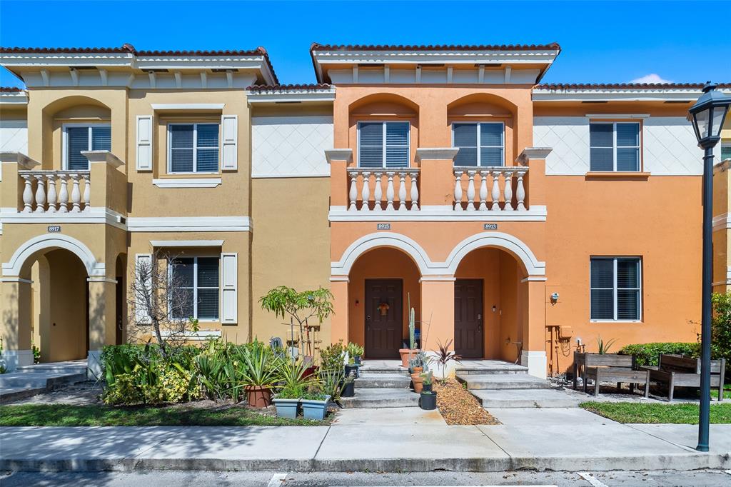 a front view of multiple houses