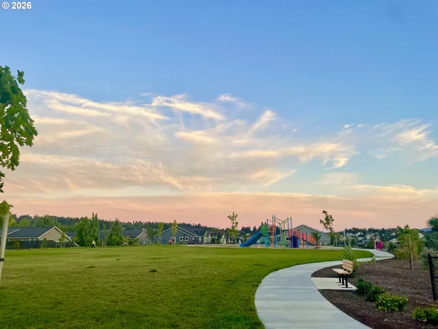a view of a golf course with a garden