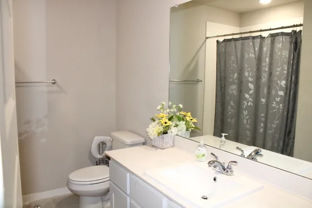 a storage room with cabinets