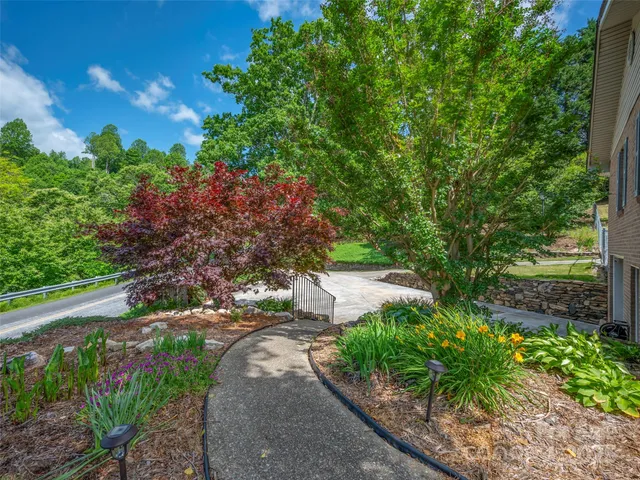 a view of a garden with pathway