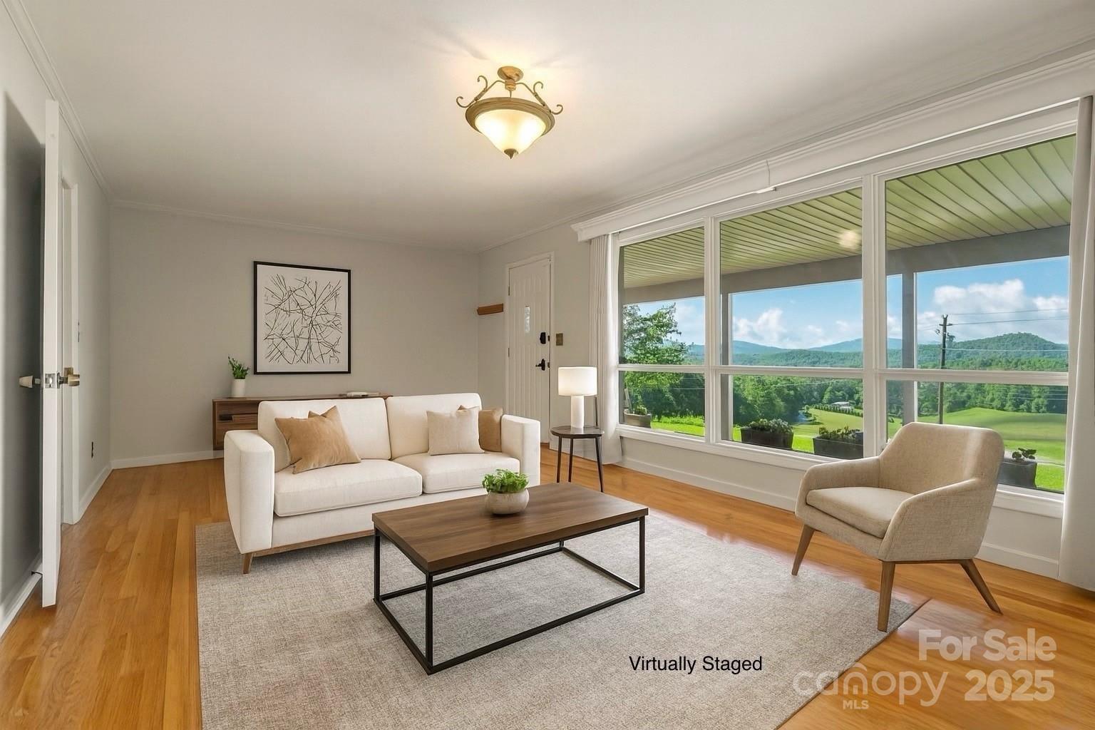 418 Mountain Page Road Saluda, NC 28773 - Photo 8 of 48 a living room with furniture and a large window