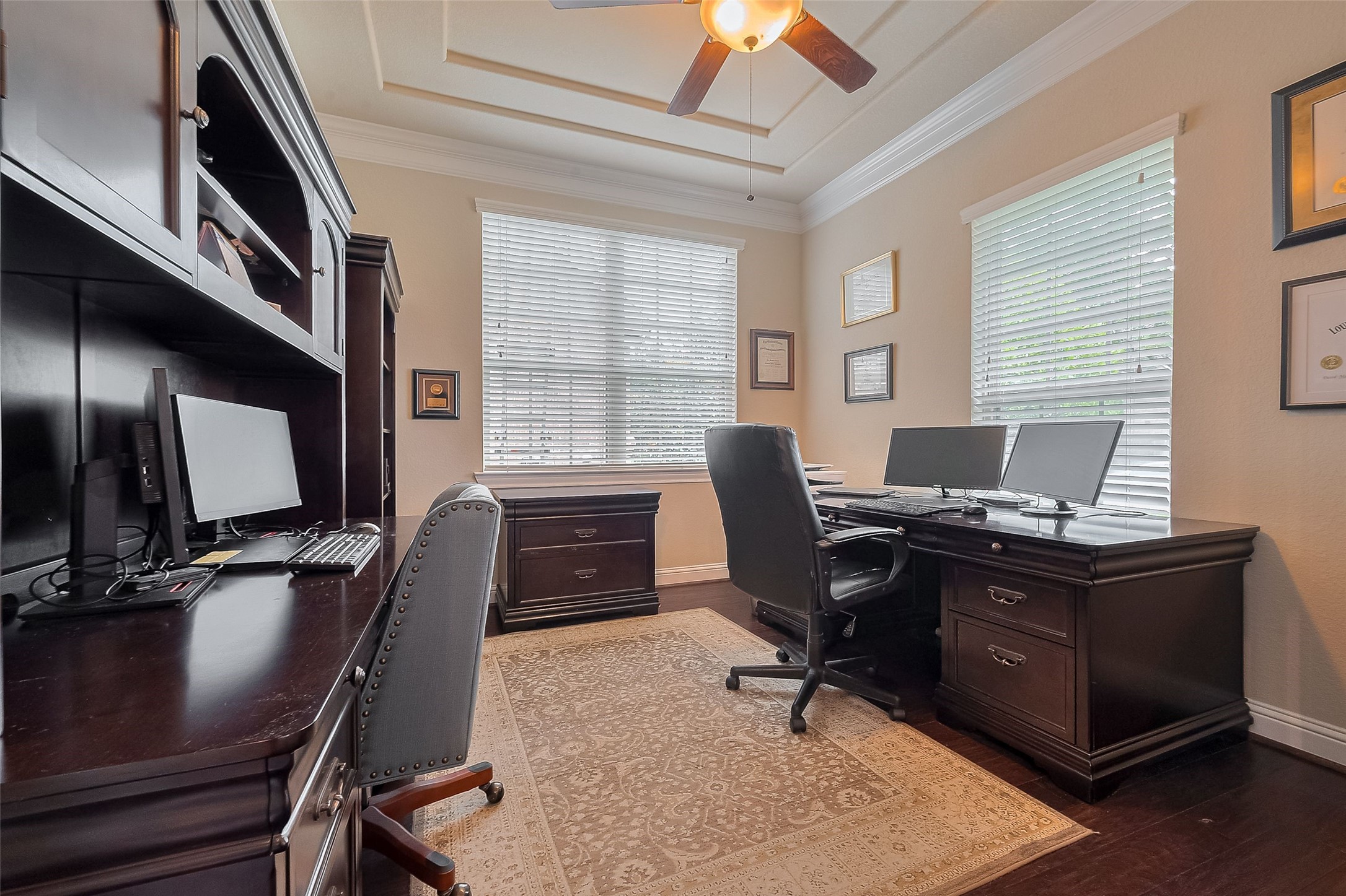 28210 Green Forest Bluff Trail Katy, TX 77494 - Photo 5 of 32 Private study with wood floors, crown molding,tray ceilings, and double glass door privacy