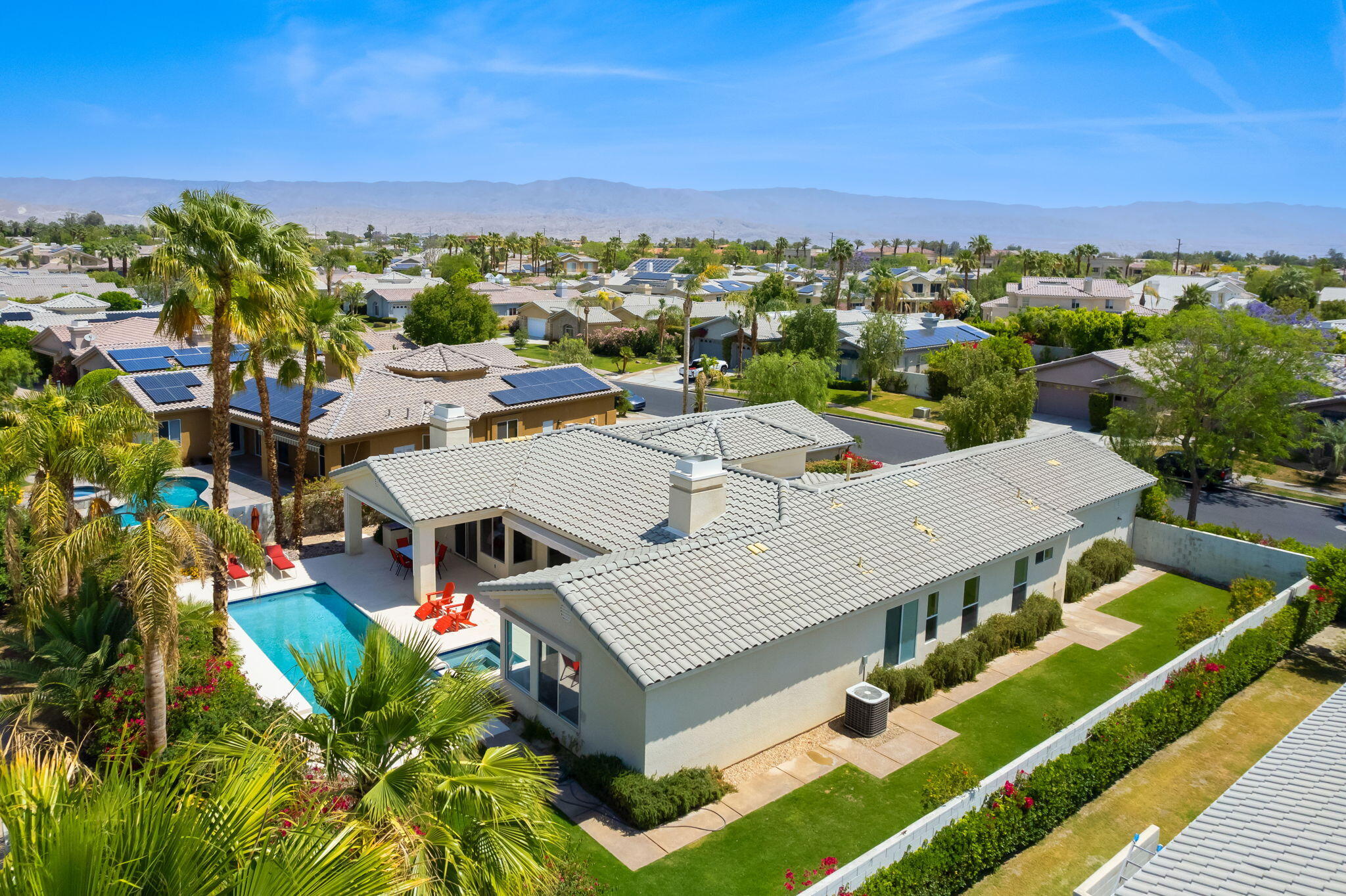 3 King Edward Court Rancho Mirage, CA 92270 - Photo 8 of 57 an aerial view of a house with a garden