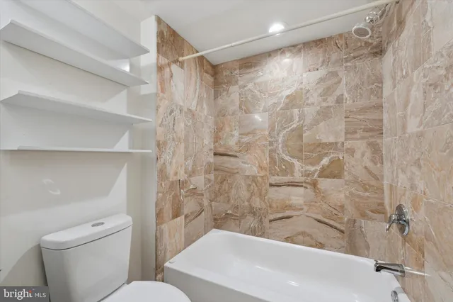 a bathroom with a toilet and a bathtub