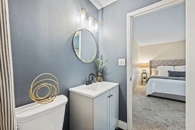 a bathroom with a toilet a sink and a mirror