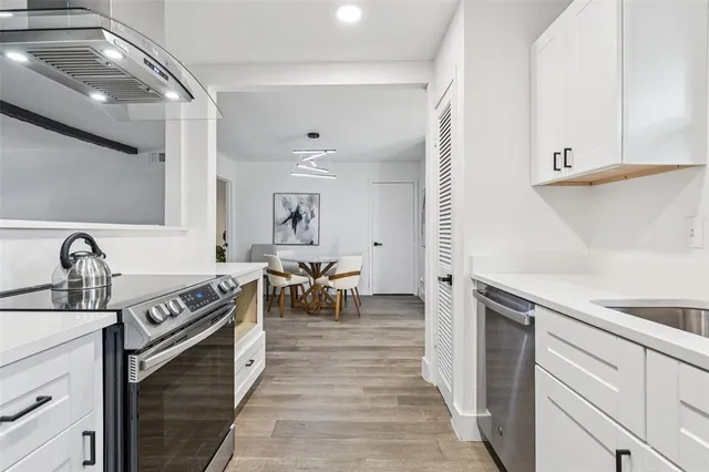 a kitchen with lots of counter top space