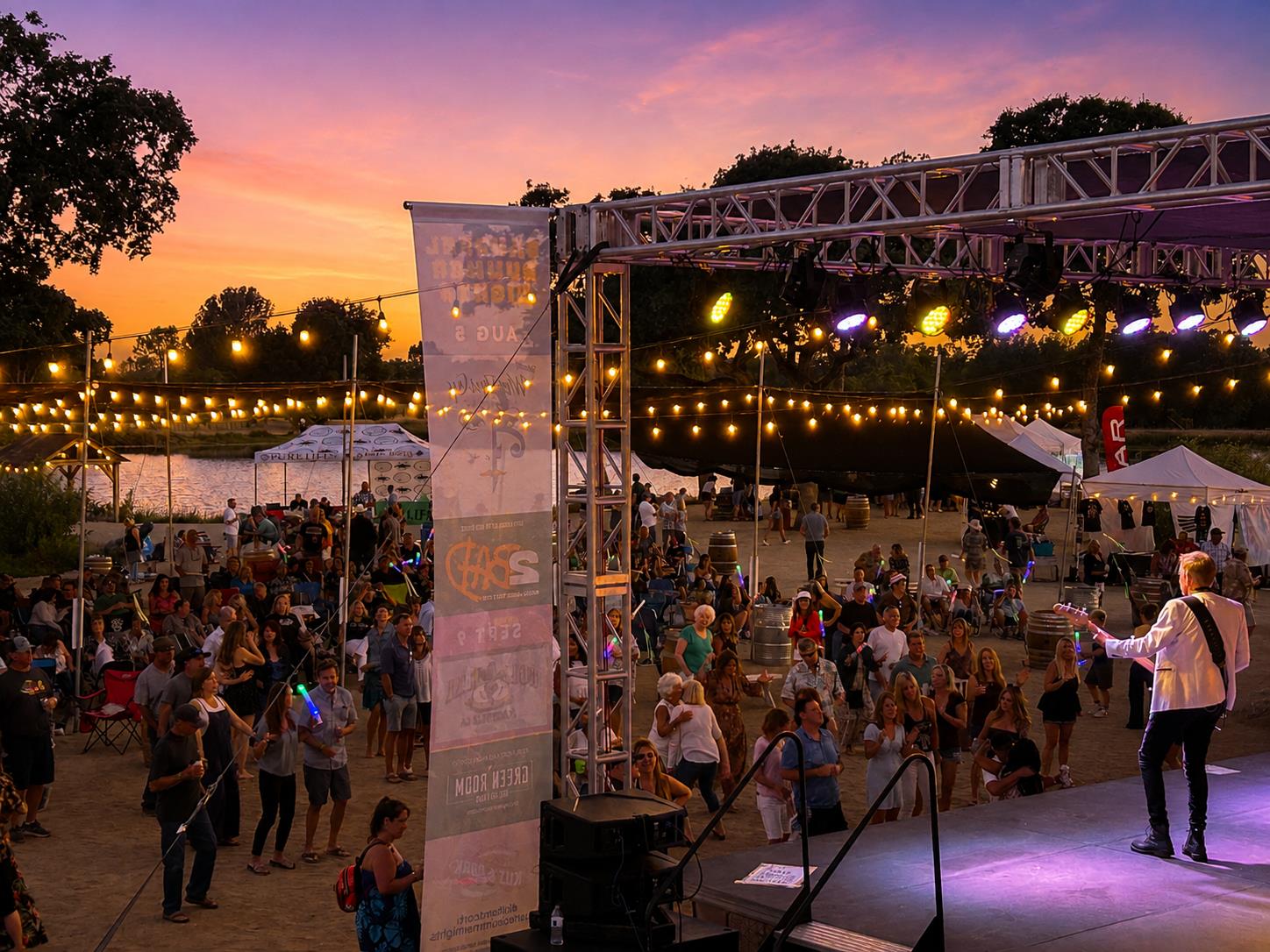1100 Cold Springs Road Placerville, CA 95667 - Photo 85 of 97 Concert Venue - Outdoor event venue featuring a stage with overhead lighting, string lights, and multiple event tents