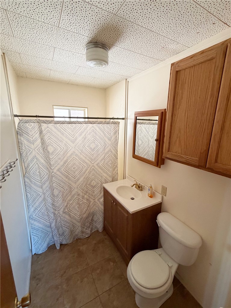 15691 Apache Loop Ehrenberg, AZ 85334 - Photo 19 of 24 Bathroom featuring a white toilet, wood-finish vanity with an integrated sink, and a mirrored medicine cabinet