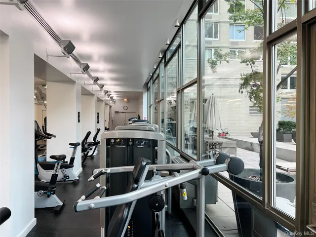 a view of gym equipment and window