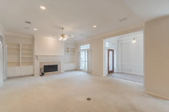 a view of a livingroom with a fireplace