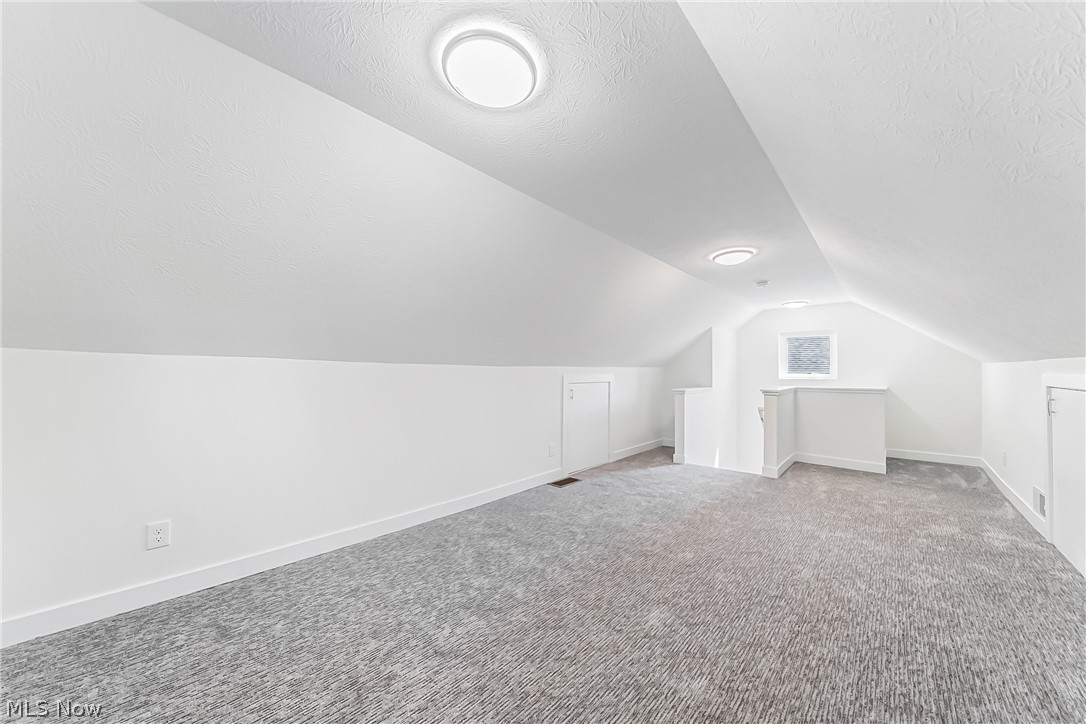 3959 Ardmore Road Cleveland Heights, OH 44121 - Photo 26 of 38 Additional living space featuring vaulted ceiling, a textured ceiling, and carpet floors
