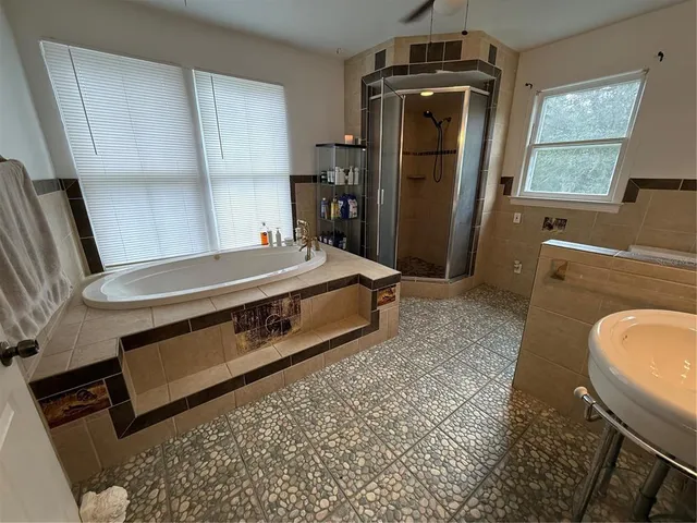 a bathroom with a bathtub