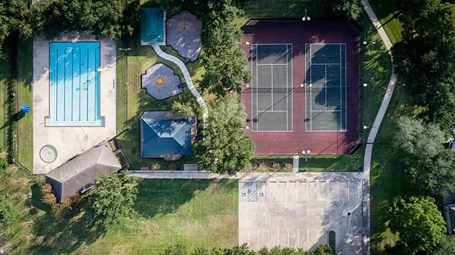 an aerial view of a house