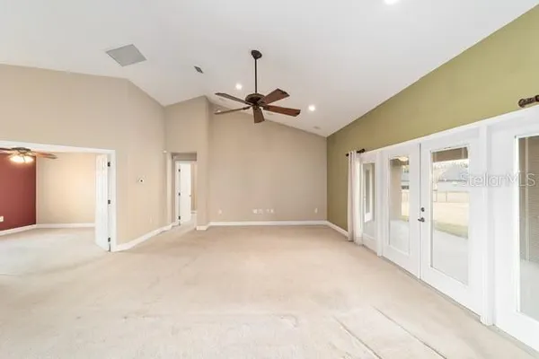 a view of a chandelier in a room