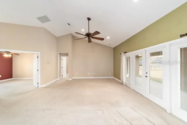 a view of a chandelier in a room