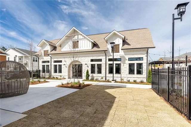 a front view of building with street