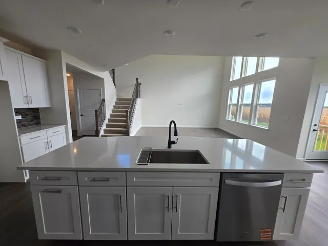 a kitchen with a sink and cabinets