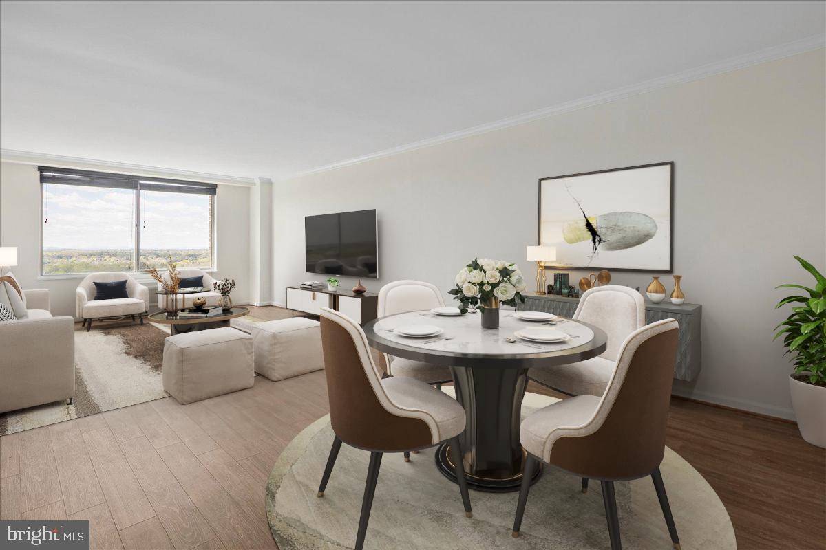 9701 Fields Road, Unit 1408 Gaithersburg, MD 20878 - Photo 16 of 29 a view of a dining room with furniture and wooden floor