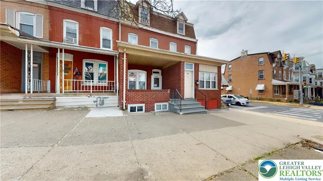 a view of a building with a large windows
