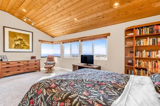 a bed room with a bed and a television