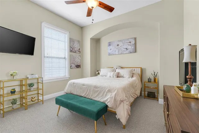 an aerial view of a house with a garden