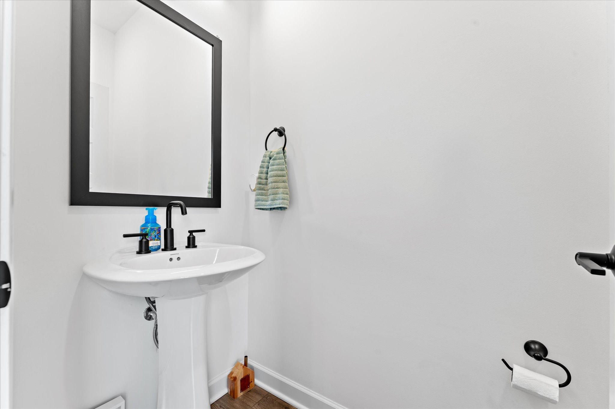 211 Folsom Pass, Unit B Spring Hill, TN 37174 - Photo 6 of 24 a bathroom with a sink a mirror and shower curtain